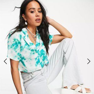 ASOS Topshop tie dye satin crop shirt in green